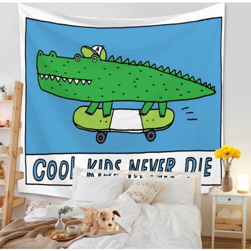 Crocodile Cartoon Tapestry Cool Kids Never Die Tapestry Polyester Simple Wall Hanging Home Decoration