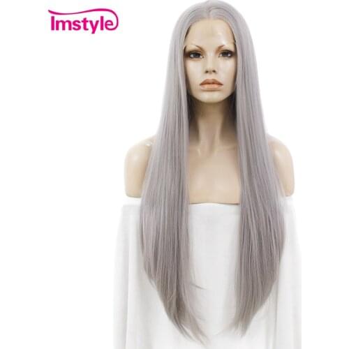 Imstyle Lace Front Wig Straight Grey Long Wigs For Women Heat Resistant Fiber Synthetic Lace Wig Gray Natural Hair Lady Cosplay