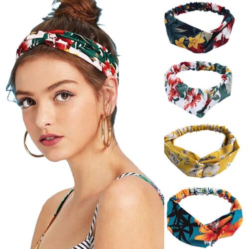 New Fashion Women Headband Print Plants Flowers Hair Band Cross Knot Turban Bandage Vintage Head Wrap Hair Accessories
