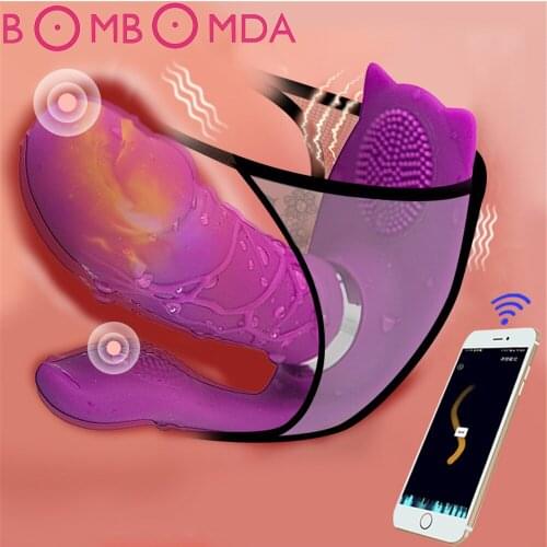 APP Remote Control Dildo Vibrator for Women Heating G Spot Clit Stimulator Butterfly Wearable Dildo Sex Toys Shop for Adults