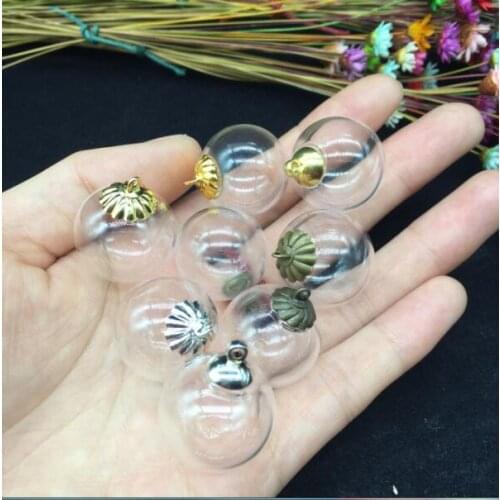 100sets 20mm Transparent diy clear round glass globe bubble with 5mm doulbe hole, glass vial, glass bottle, glass vials pendant
