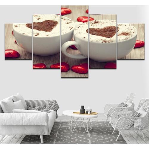 Romantic Coffee Cappuccino Love 5 Piece HD Wallpapers Art Canvas Print modern Poster Modular art painting Living Room Home Decor