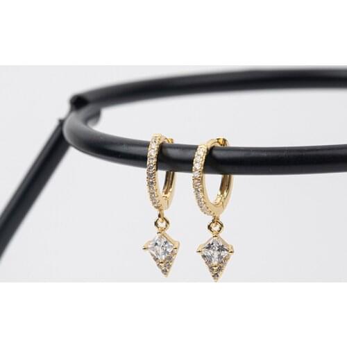 925 Sterling Silver Earring Fashion Zircon Triangle Square Short Pendant Drop Earring Temperament Cute OL Woman Girl Ear Jewelr