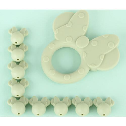 Silicone baby Teether Beads Mouse DIY Pacifier Clip Chain Teething Pearl Toys Food Grade BPA Free Silicone Mickey Teethers Bead