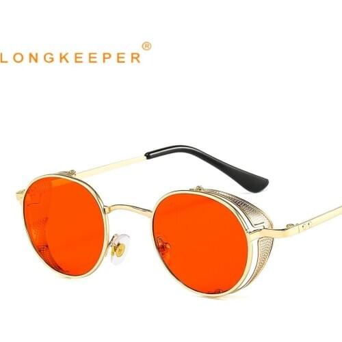 LongKeeper Retro Steampunk Sunglasses Men Women Vintage Round Metal Frame Sun Glasses Male Travel Eyewear Gafas De Sol UV400