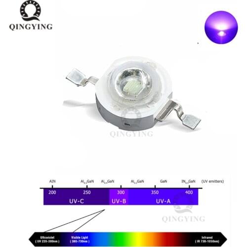 5pcs 3W UV High Power LED Light Beads Ultra Violet Purple LED Chip 360nm 365nm 370nm 380nm 390nm 395nm 400nm 405nm 430nm Di