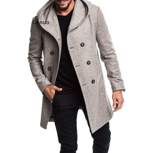 New Spring Autumn Mens Trench Coat Jacket Plus Size Black Gray Outwear Casual Long Hooded Overcoat Jackets for Men Clothes