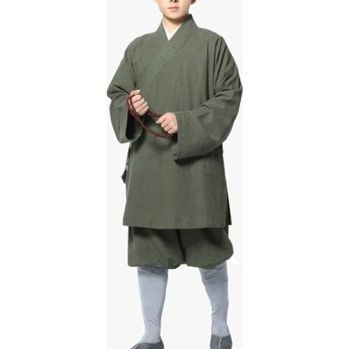 Unisex high quality ramie shaolin monk kung fu suits buddhist zen lay martial arts wushu clothing arhat lohan uniforms