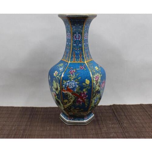 Antique Old Chinese porcelain vase,Enameled blue flowers bottle,hand-painted,best Decoration,collection&Adornment,Free shipping