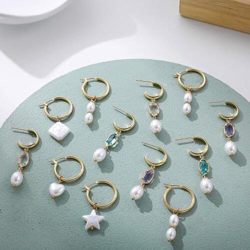 2021 New Geometric Star Heart Drop Earring Female Small Simulated Pearls Transparent Glass Circle Dangle Earrings Korean Jewelry