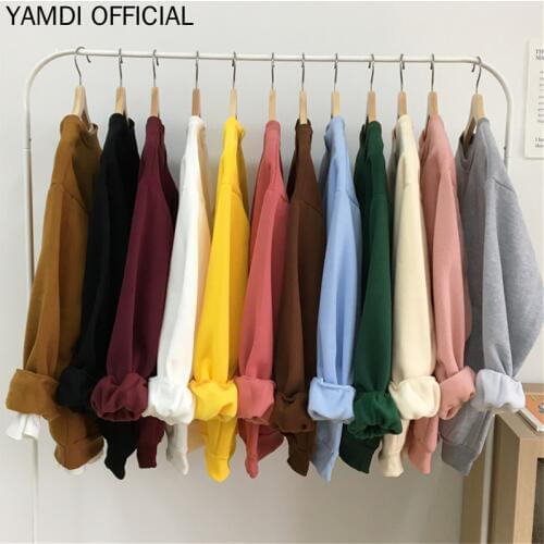 YAMDI Women Solid O-neck Sweatshirt Harajuku 2019 Thicken Female Hoodies Chic Loose Pullovers Sweatshirt Casual Women Tracksuit