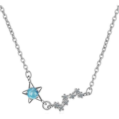 KOFSAC Fashion Blue Crystal Jewelry Exquisite Star Zircon Necklaces For Women 925 Silver Necklace Female Anniversary Accessories