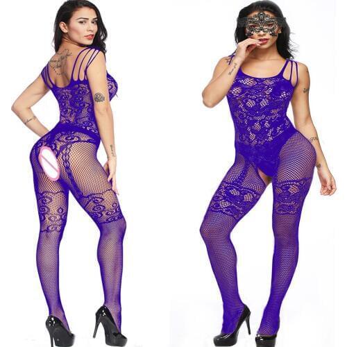Womens Sexy Fishnet Bodystocking Open Crotch Body Suit Erotic Lingerie Latex Catsuit blue crotchless underwear costumes 192