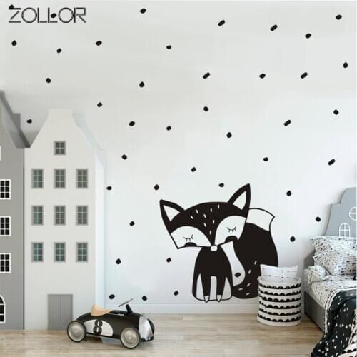 Zollor Black-white Fox Grass Dot Combination DIY Wall Sticker Home Art Mural Decals Living Room Office Dorm Nursery Decoration