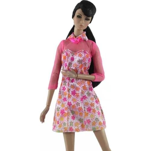 1/6 Fashion Pink Floral Long Sleeve Princess Dress for Barbie Doll Clothes Outfits Party Gown 1/6 BJD Accessories Kids Toys Gift
