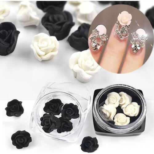 1 Box Rhinestone Rose Flower Design Black and White DIY Petal Emboss Sculpture Nail Art Nail Accessories for Make Up Beauty