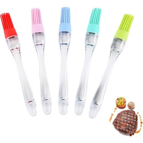 1 PC Small Silicone Pastry Brush Baking BBQ Basting Brush Baking Oil Brush Round Clear Handle Baking Silicone Brush