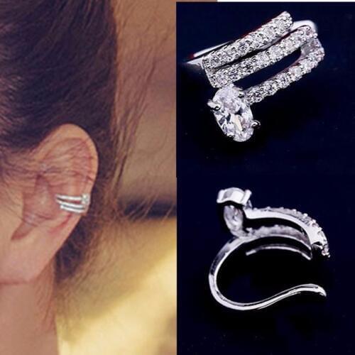 1PCS 925 Sterling Plated Crystal Drop Ear Cuffs Anti Allergic Ear Hole Ear Clip Earring For Women Without Pierced Ears