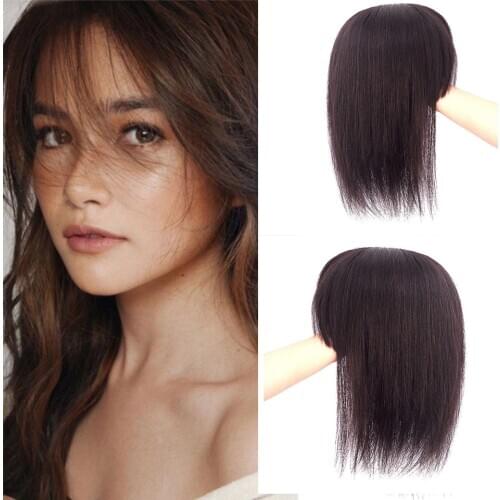 10*12cm Machine Made Silk base Replacement Straight With Bang Brown Human Hair Toupee For Black / White Women