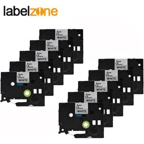 10pcs 6mm Black on white tze211 Compatible Brother p-touch printers tze-211 tz211 tz-211 tz tze 211 label tape for ptouch 6mm