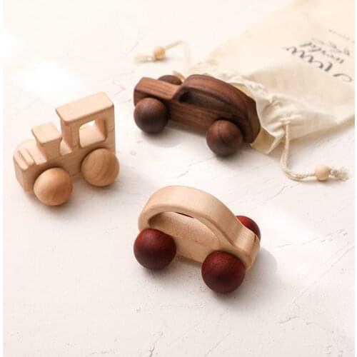 3pc/Set Wooden Toys Beech Wood Car Blocks Cartoon Educational Montessori Toys For Children Baby Teething Newborn Birthday Gift