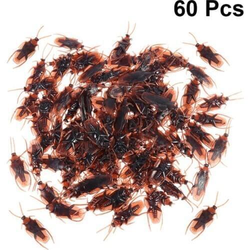 60pcs Fake Roach Simulation Cockroaches Prank Novelty Plastic Cockroach Bugs Look Real for Halloween (Brown)