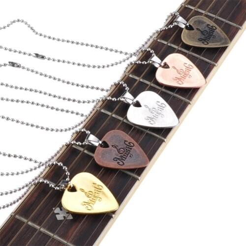 PUNK Zinc Alloy Guitar Picks Guitarra Pick Necklace Gold Silver Rose Gold Bronze Plated Guitar Part Accessories MA-49