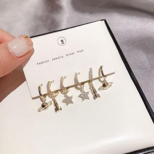 Delicate Star Rocket Hoop Earrings Set Sparkling Micro Zircon Earrings Jewelry For Women 6-piece Gifts S-E1153