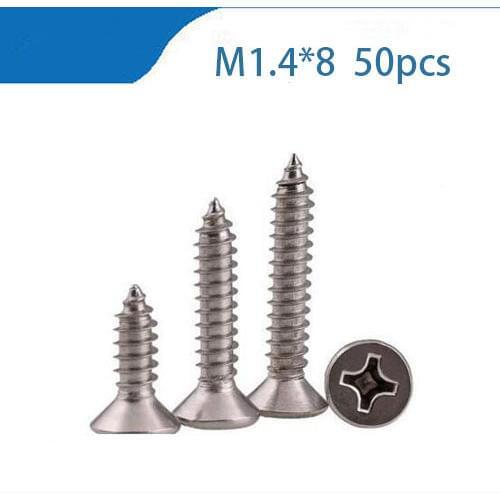 Free shipping 50Pcs M1.4*8 304 Stainless Steel Cross Recessed Flat Head Screws Phillips Self-tapping WoodScrews with highquality