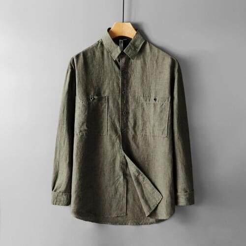 Brand linen shirts men solid green mens shirt fashion long-sleeved shirt for men casual autumn shirts male camisa chemise