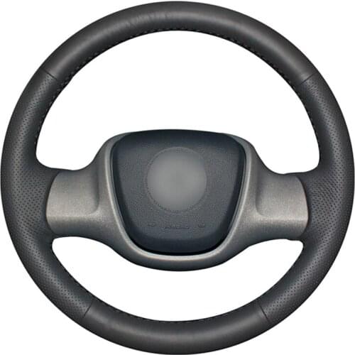 Black Artificial Leather Handsewing No-slip Car Steering Wheel Cover for Smart Fortwo