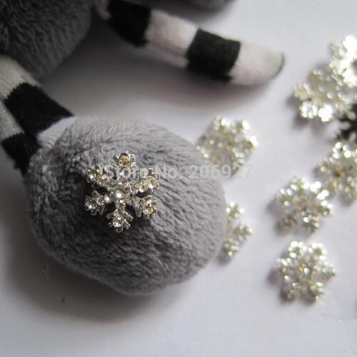MD-151 10pcs Fancy Crystal Rhinestone Silver Snowflake Deco Metal Charms Metal Deco Charms Nail Art