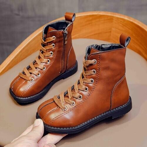 Children martin boots autumn winter warm plush kids girls boots lace-up winter shoes hard-wearing non-slip toddler ankle boots