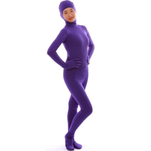Kid Adult Dark Purple Open face faceless face bare Unisex Spandex Bright 2nd Skin Zentai Costumes Bodysuit