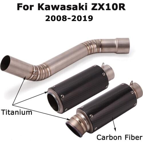 For Kawasaki ZX10R 2008-2019 Motorcycle Titanium System Front Link Pipe Exhaust Muffler Tube with Carbon Fiber Cover