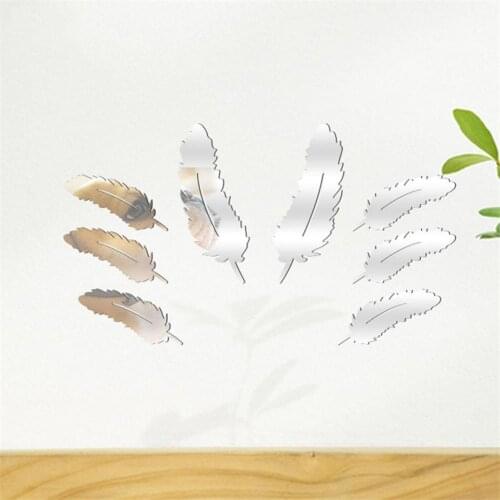 Hot Sale 60% 8Pcs/Set Feather Shape Mirror DIY Decorative Wall Sticker Living Room Home Decor