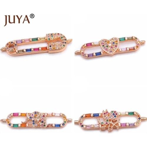 JUYA Colorful Zircon Charms Long Shape Connectors Accessories For Women Handmade Fashion Jewelry Findings