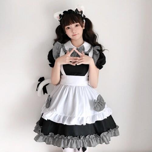 Lolita Cosplay Costume Japanese Cute Maid Costumes Big Size 2xl Maid Uniform Cafe Girls Kawaii Dresses With Apron Catear Tail