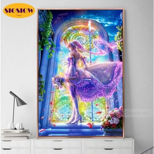 SIOSIOW 5d Diy Diamond Painting For Children Girls Anime Princess 3D Mosaic Cross Stitch Embroidery Full Drill Square Decor Home