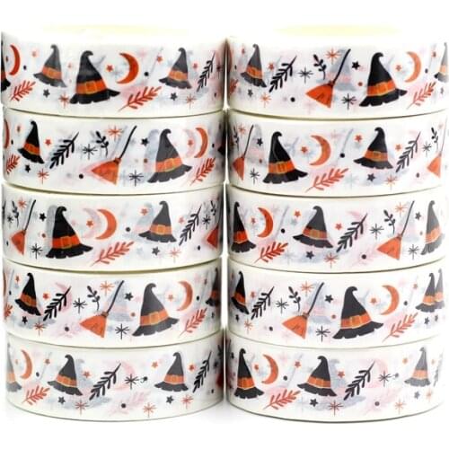 NEW 10pcs/Lot Decorative Magic hat Broom Orange Moon Halloween Washi Tapes DIY Bullet Journal Adhesive Masking Tape Stationery