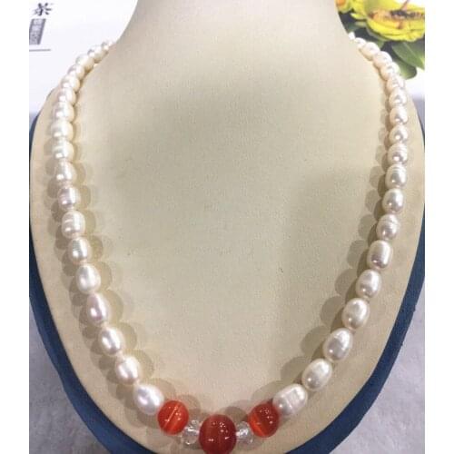 NEW 9-10mm akoya freshwater pearl & red opal necklace 18inch