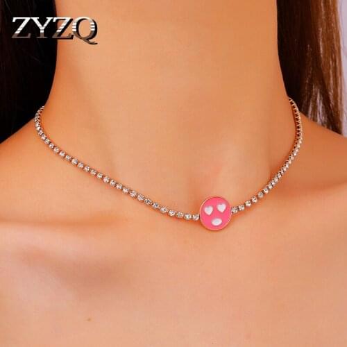 ZYZQ ins Color Drip Oil Face Pendant Necklace For Women Fashion Cute Tennis Clavicle Chain Simple Design Jewelry Accessories