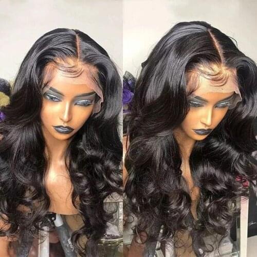 Black Wave Wigs Synthetic Lace Front Wigs Natural Long Black Nature Wave Wig For Black Women High Temperature Fiber