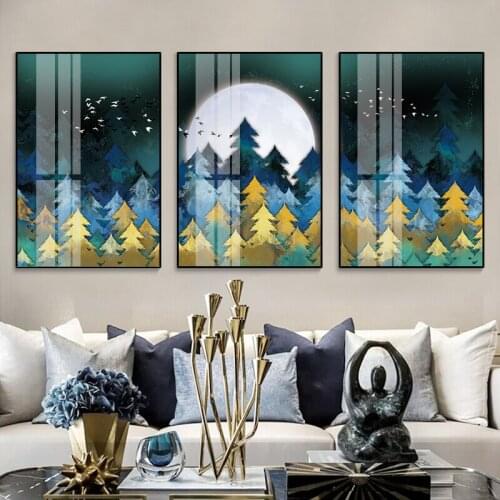Scenery Moon Night Forest Landscape Poster Nordic Canvas Painting Wall art Posters and Prints Pictures For Bedroom Home Decor