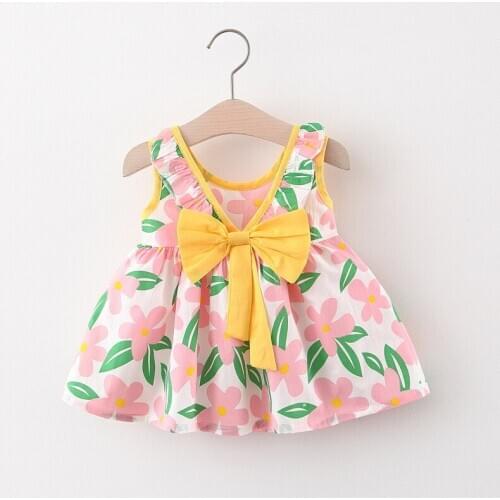 Girls Beach Style Clothing Girls Flower Dress 0-24M Girls Cute Kids Girls Summer Sleeveless Dress Baby Clothing