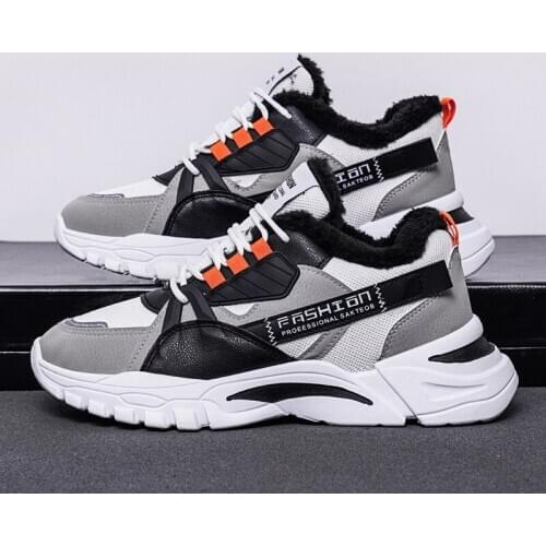 Casual Shoes Winter Men Shoes Fashion Walking Shoes Black Shoes For MenKeep Warm Canvas Shoes Men High-top Leather Casual Shoes