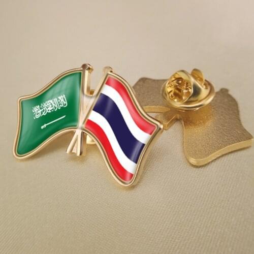 Saudi Arabia and Thailand Crossed Double Friendship Flags Lapel Pins Brooch Badges