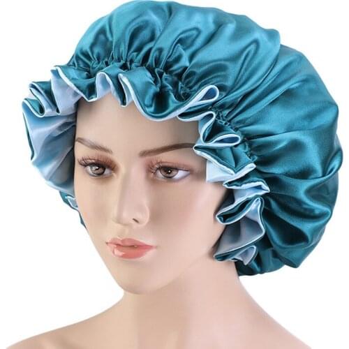 Satin Bonnet Sleeping Cap Double Color Ding Big Lace Nightcap Extra Large Round Cap Hair Care Cap Hair Cap Shower Caps