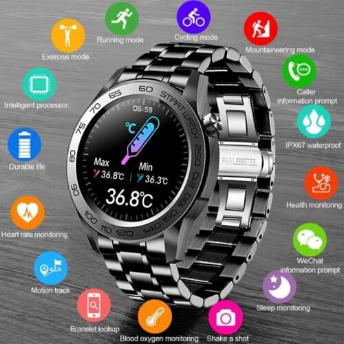 2021 Smart Watch Men Pedometer Fitness Tracker Full Touch Intelligent Clock Sport Temperature Waterproof Smartwatch Android iOS