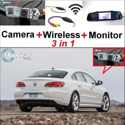 3 in1 Special Rear View Camera + Wireless Receiver + Mirror Monitor Easy DIY Back Up Parking System For VW Volkswagen Passat CC